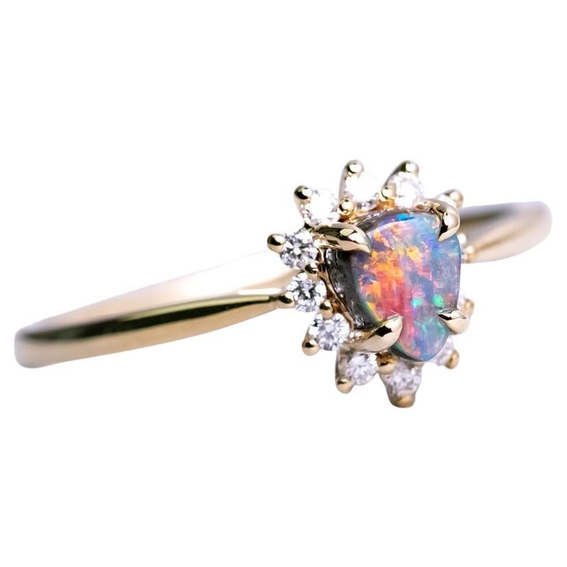 Boulder Opal Halo Diamond Engagement Ring 14K Yellow Gold For Sale
