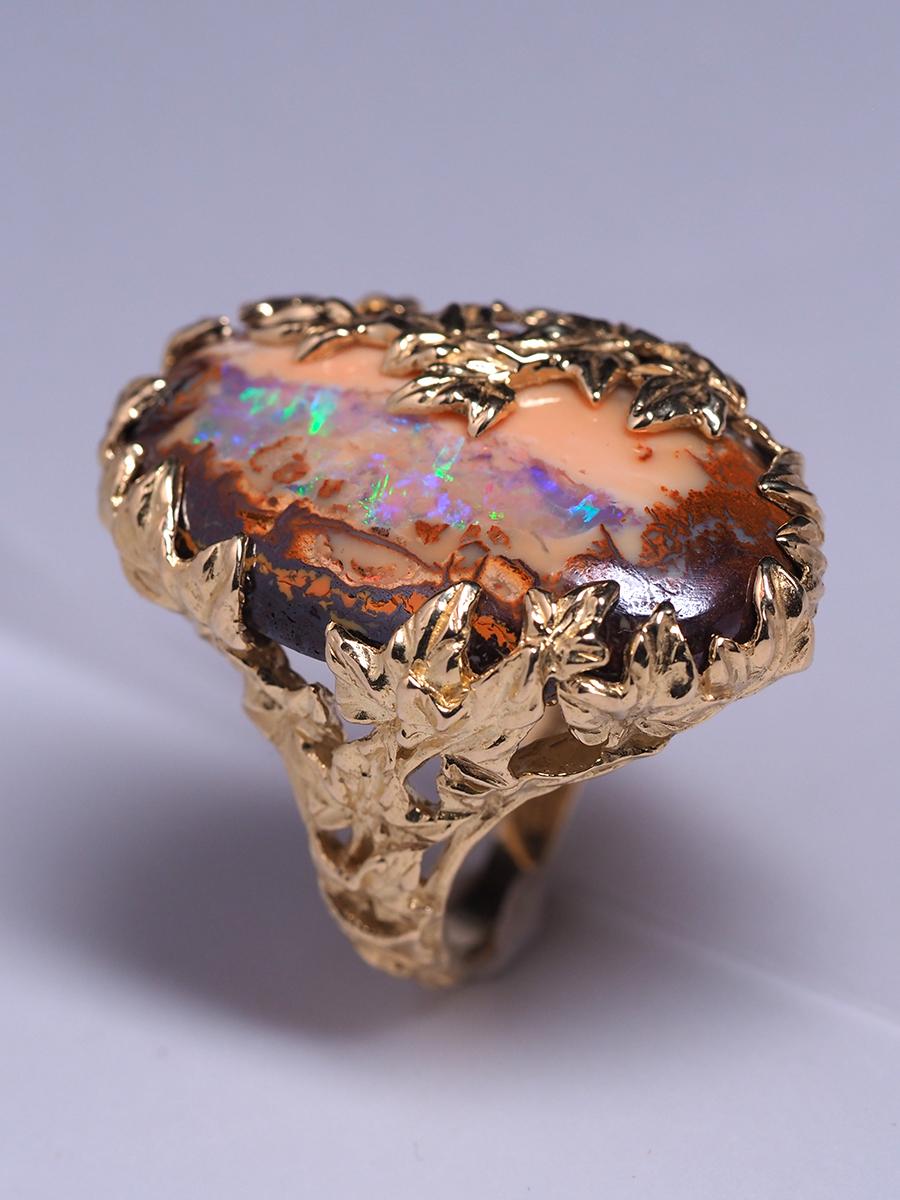 Boulder Opal Ivy ring Australian opal gemstone Peach Color 15 carats For Sale 8