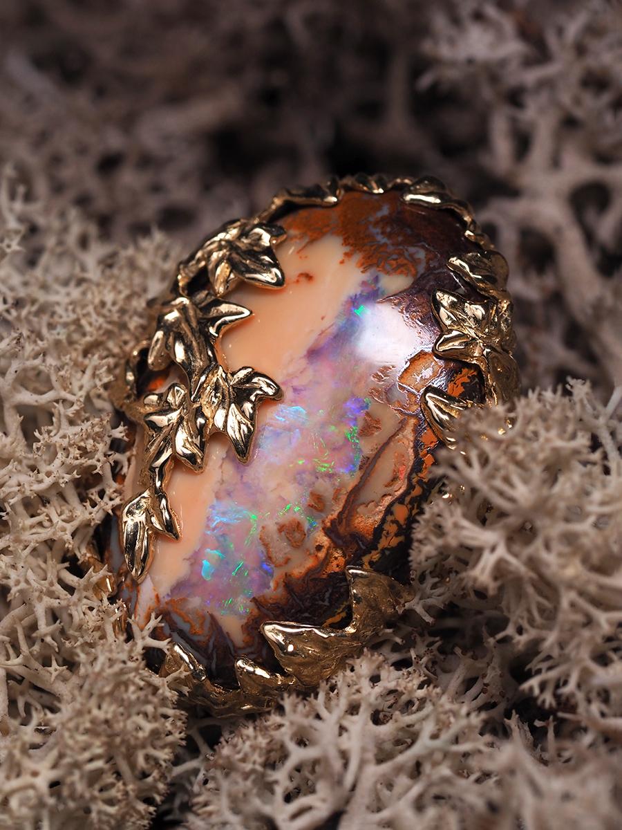 Boulder Opal Ivy ring Australian opal gemstone Peach Color 15 carats For Sale 9