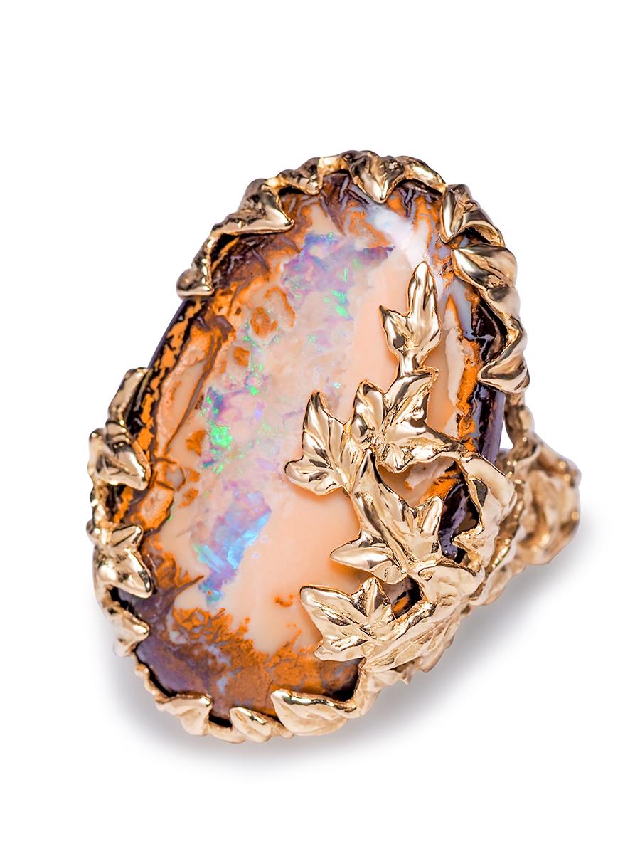 Bague « Boulder Opal Ivy » en opale australienne pierre précieuse couleur pêche 15 carats en vente 10