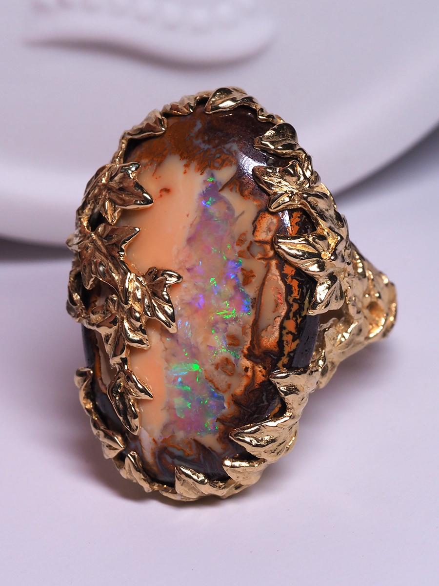 Boulder Opal Ivy ring Australian opal gemstone Peach Color 15 carats For Sale 1