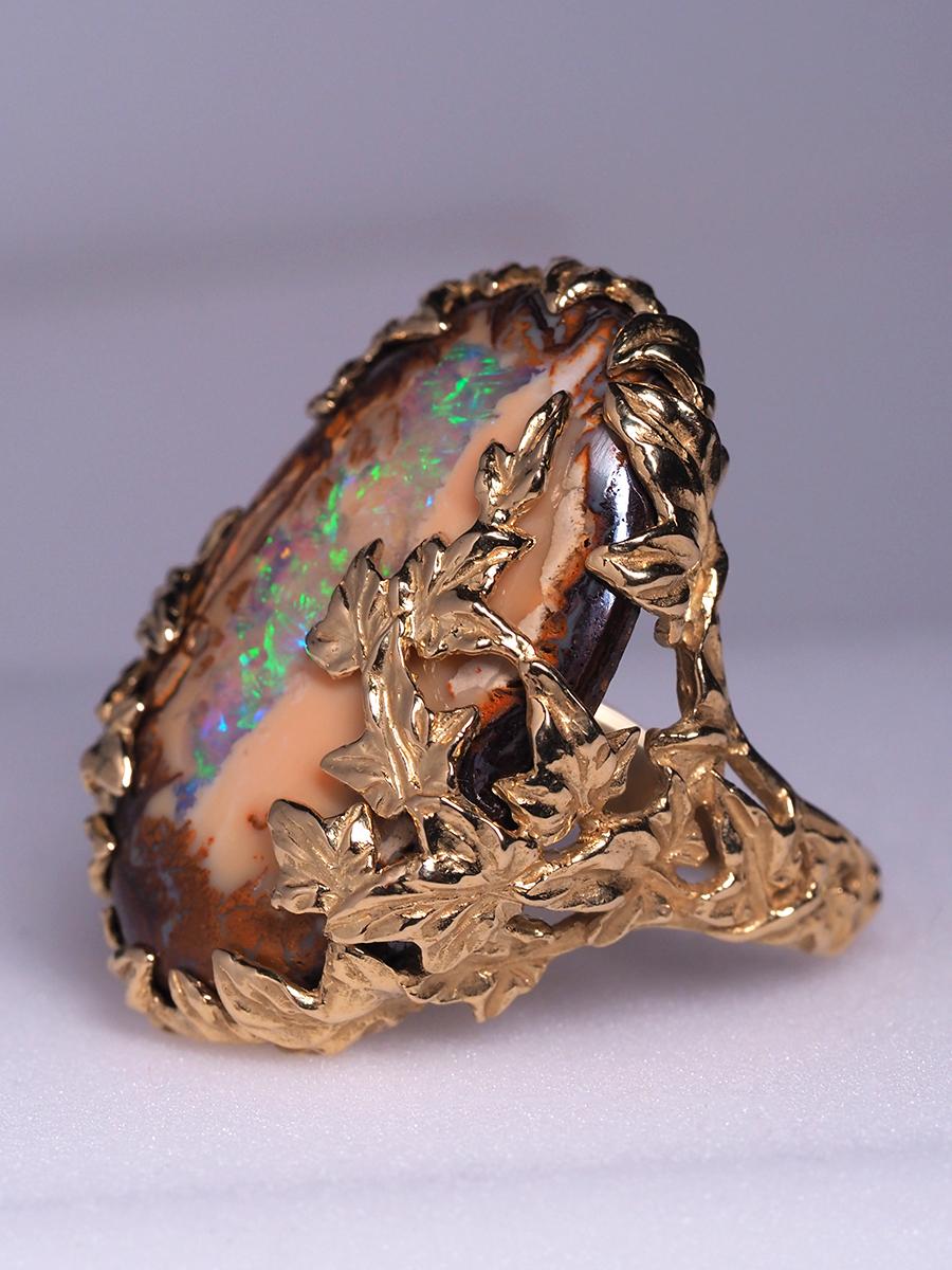 Boulder Opal Ivy ring Australian opal gemstone Peach Color 15 carats For Sale 4