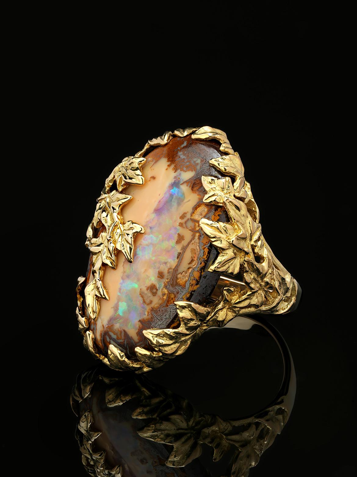 Ivy ring with Boulder Opal in 18K yellow gold
opal origin - Australia
opal measurements - 0.71 х 1.06 in / 18 х 27 mm
gemstone weight - 15 carat
ring size - 8.5 US - 58 EU
ring weight - 14.7 grams

Ivy collection. Made in Paris 


We ship our