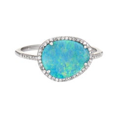 Boulder Opal Micro Pave Diamond Ring 14k Gold Freeform Cocktail Jewelry