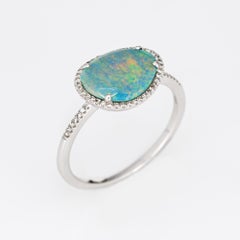 Boulder Opal Micro Pave Diamond Ring 14k Gold Freeform Cocktail Jewelry