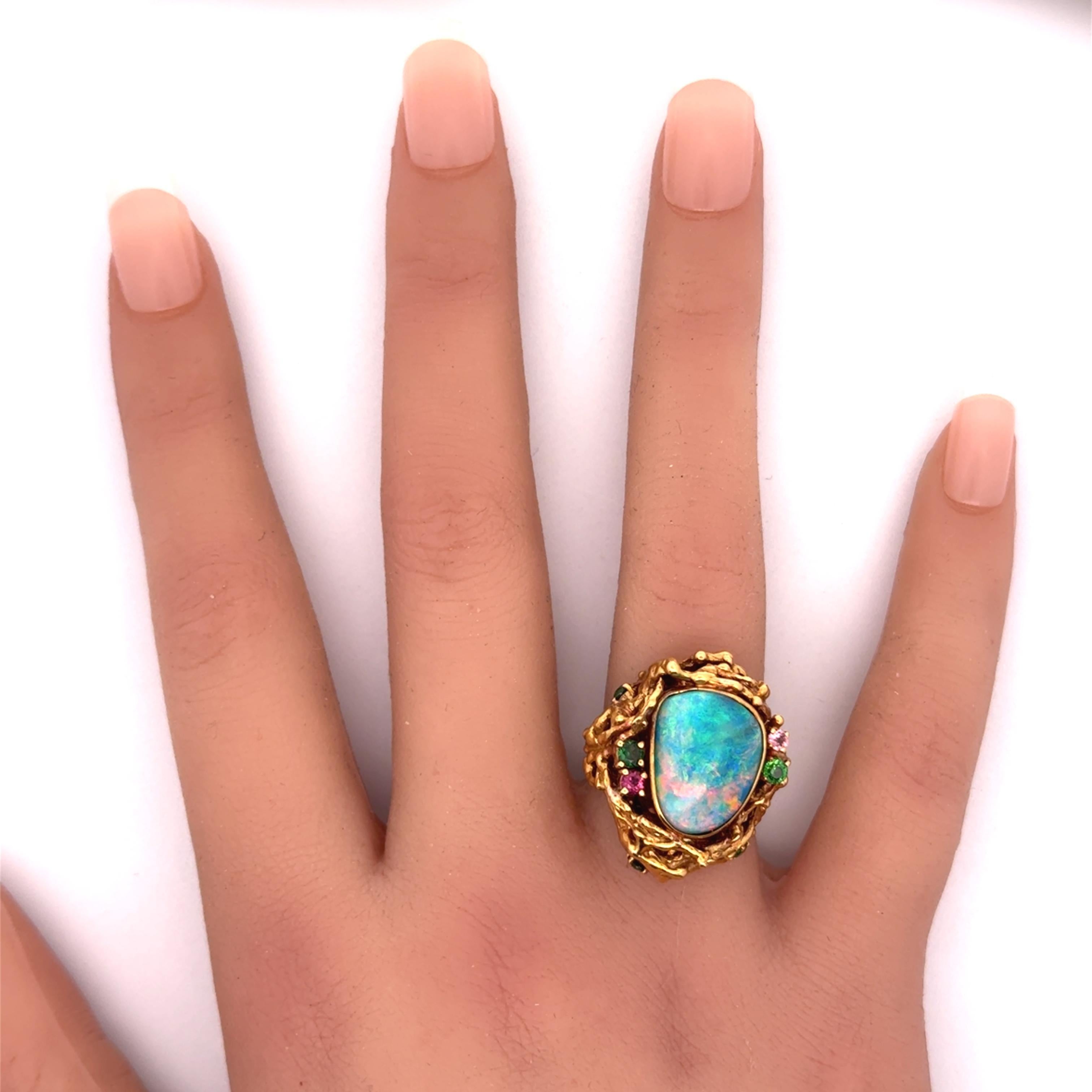 Boulder Opal Mehrfarbige Edelsteine 18K Gold Cocktail Ring Damen im Angebot