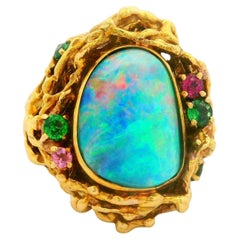 Boulder Opal Multi-Colored Gemstones 18K Gold Cocktail Ring