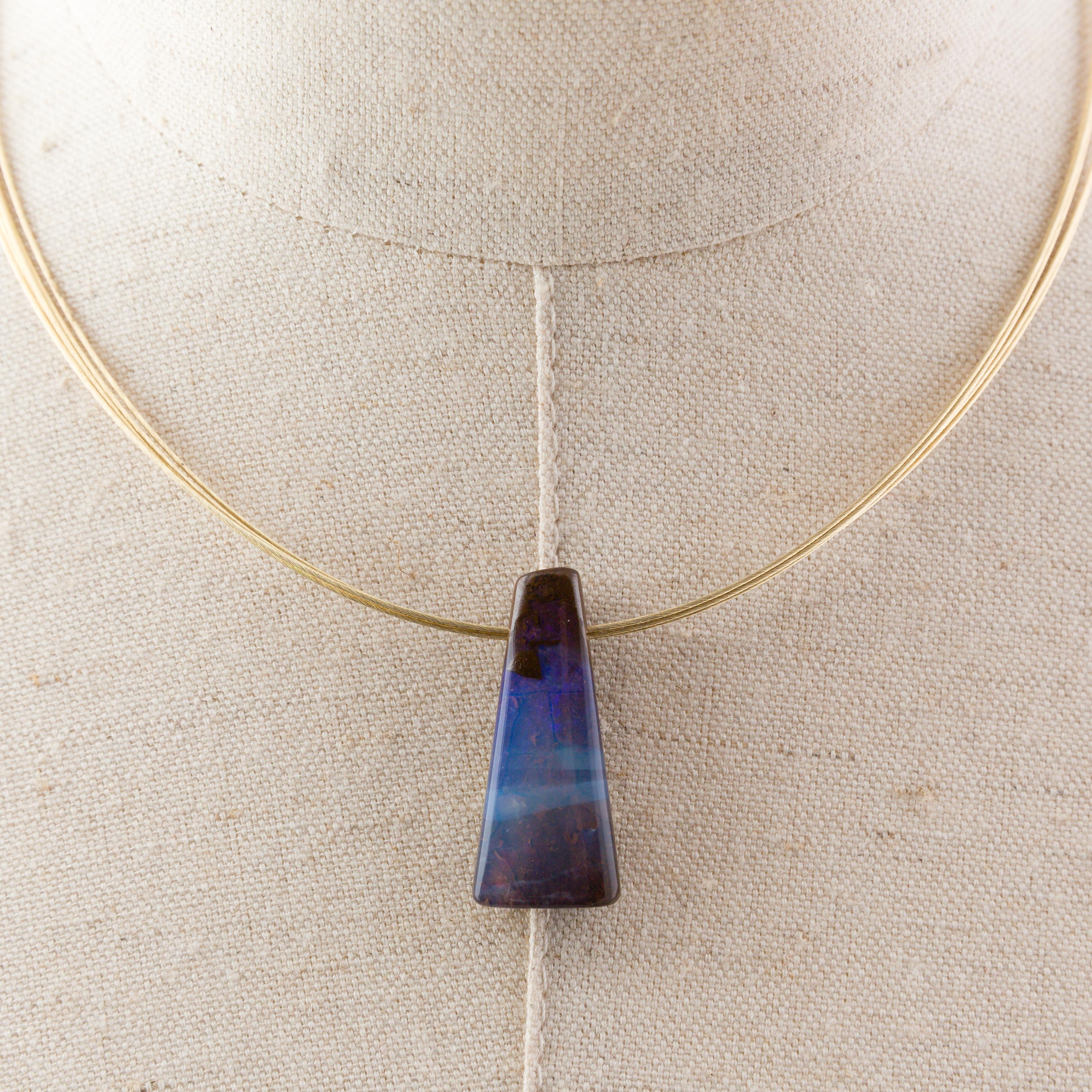 Boulder Opal Necklace on 14 Karat Yellow Gold For Sale 6