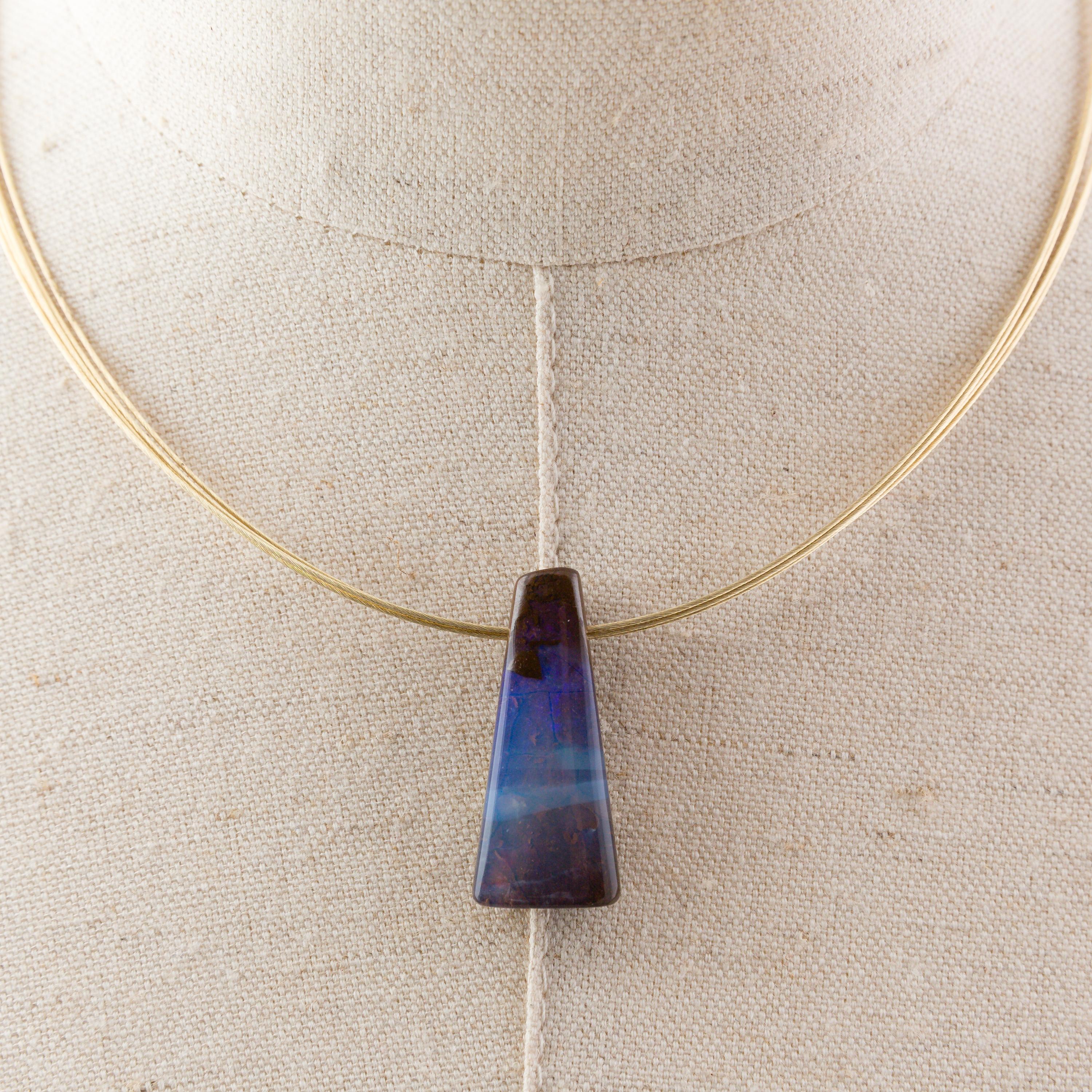 Boulder Opal Necklace on 14 Karat Yellow Gold  For Sale 6