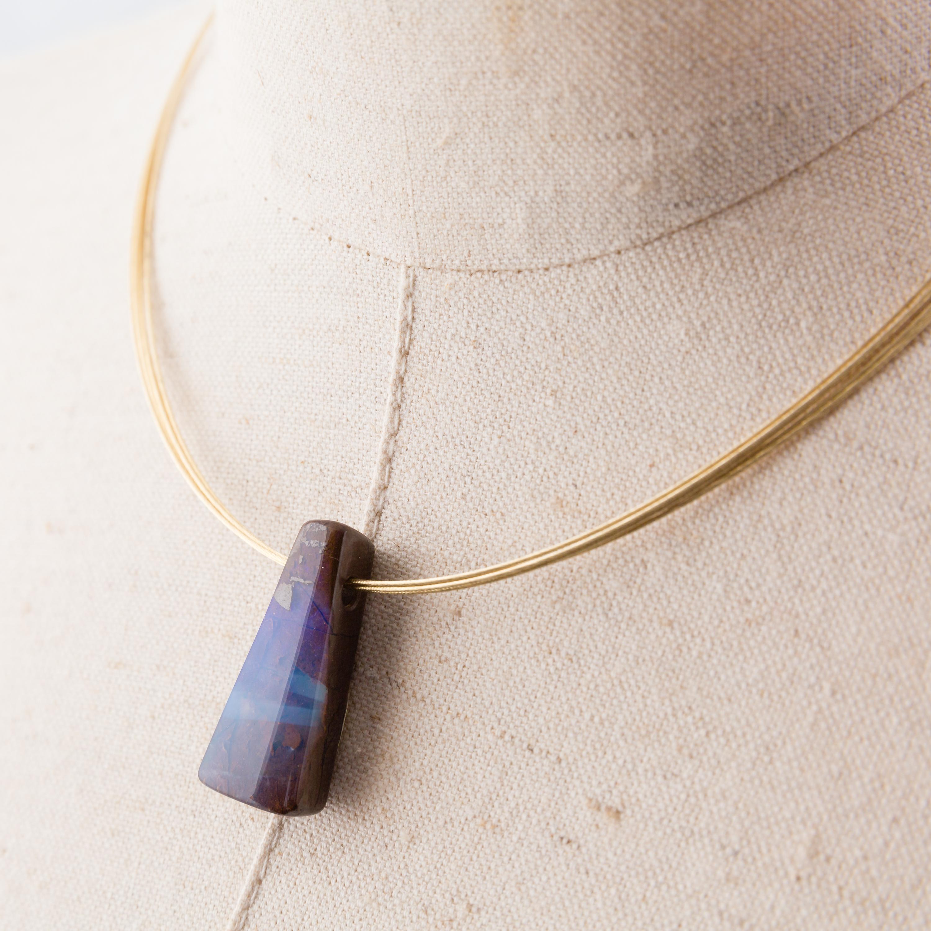 Boulder Opal Necklace on 14 Karat Yellow Gold For Sale 8