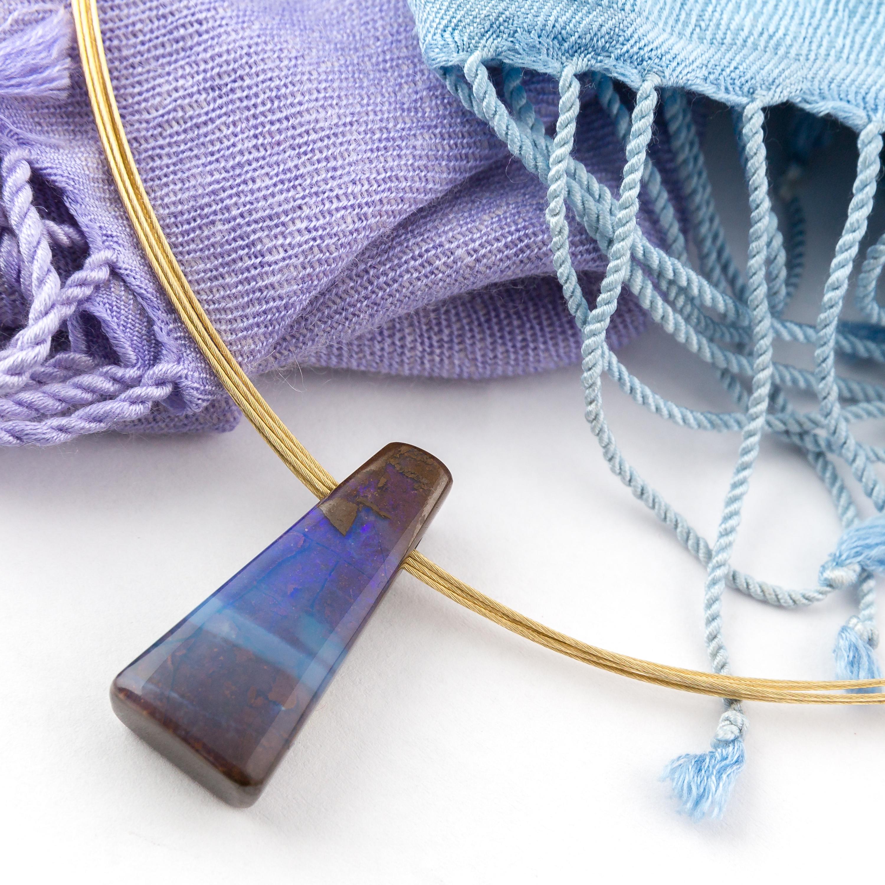 Boulder Opal Necklace on 14 Karat Yellow Gold For Sale 10