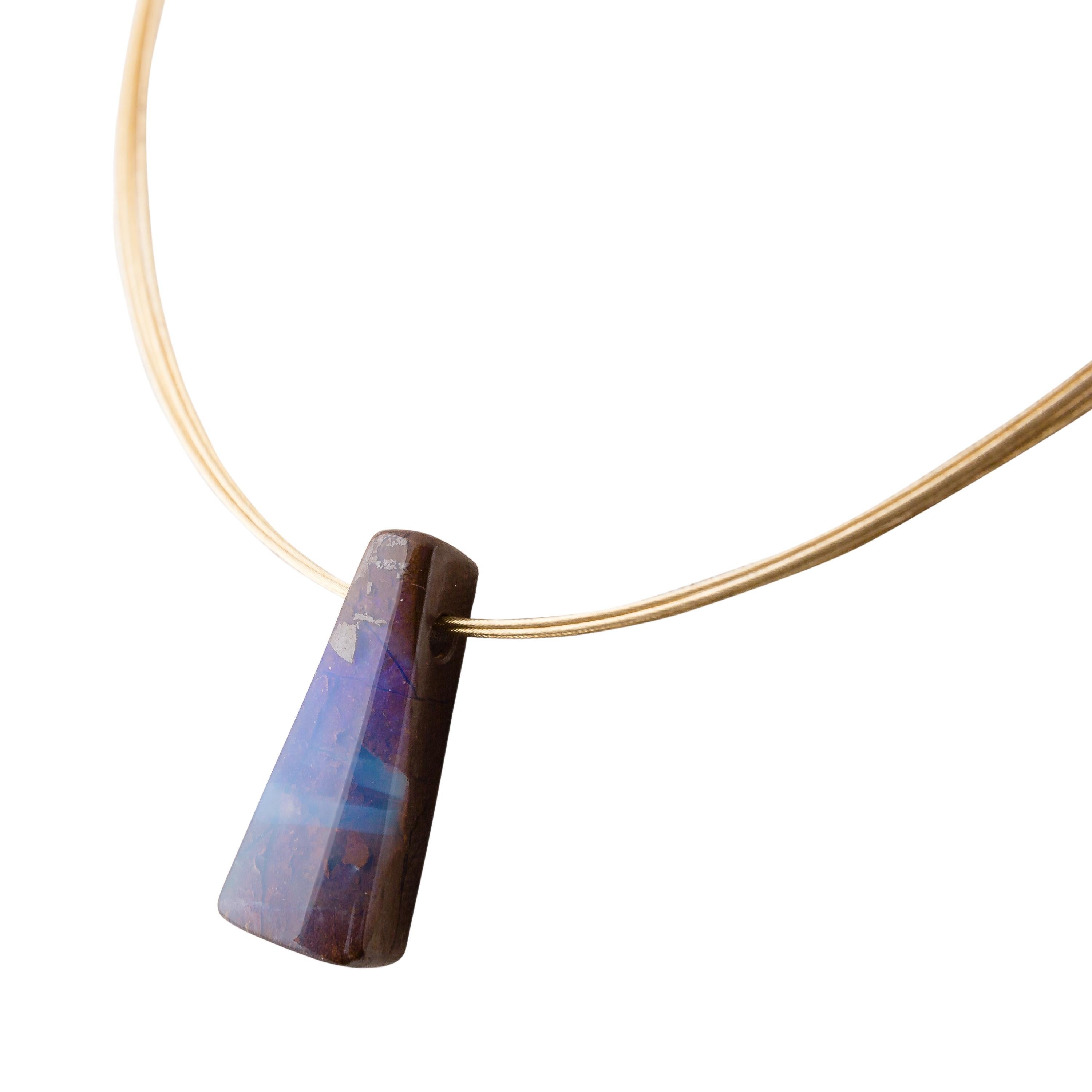Contemporary Boulder Opal Necklace on 14 Karat Yellow Gold  For Sale