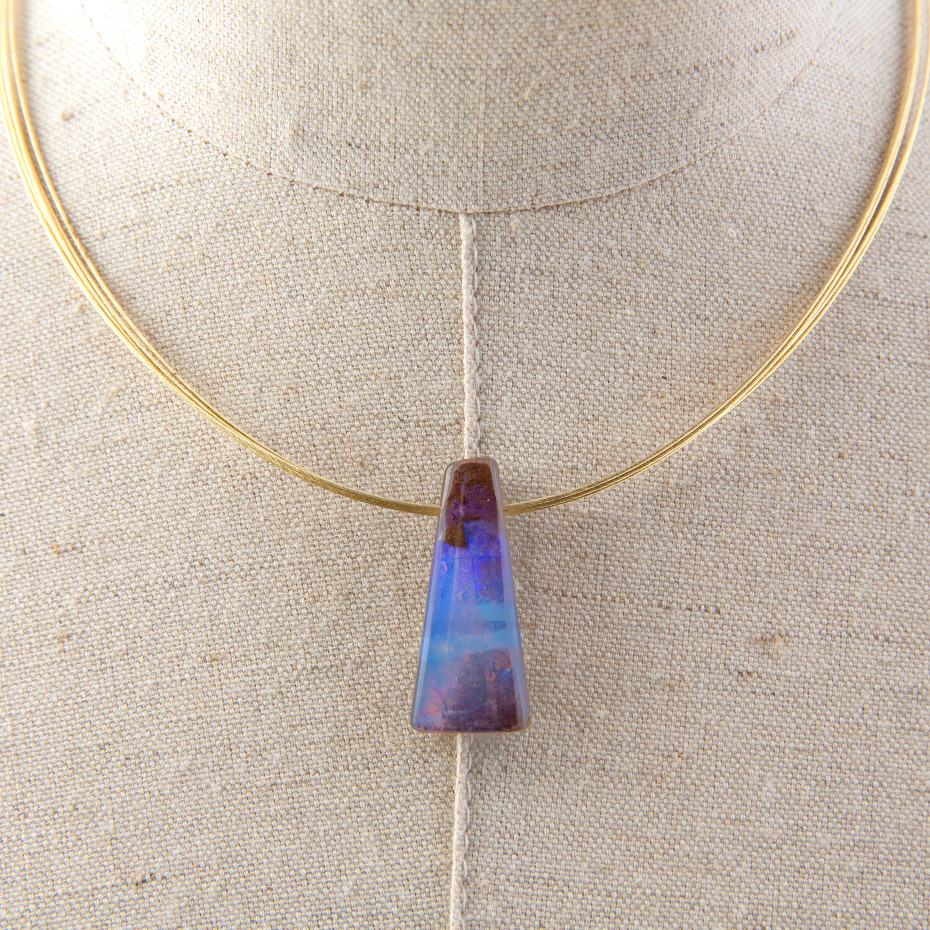 Cabochon Boulder Opal Necklace on 14 Karat Yellow Gold For Sale