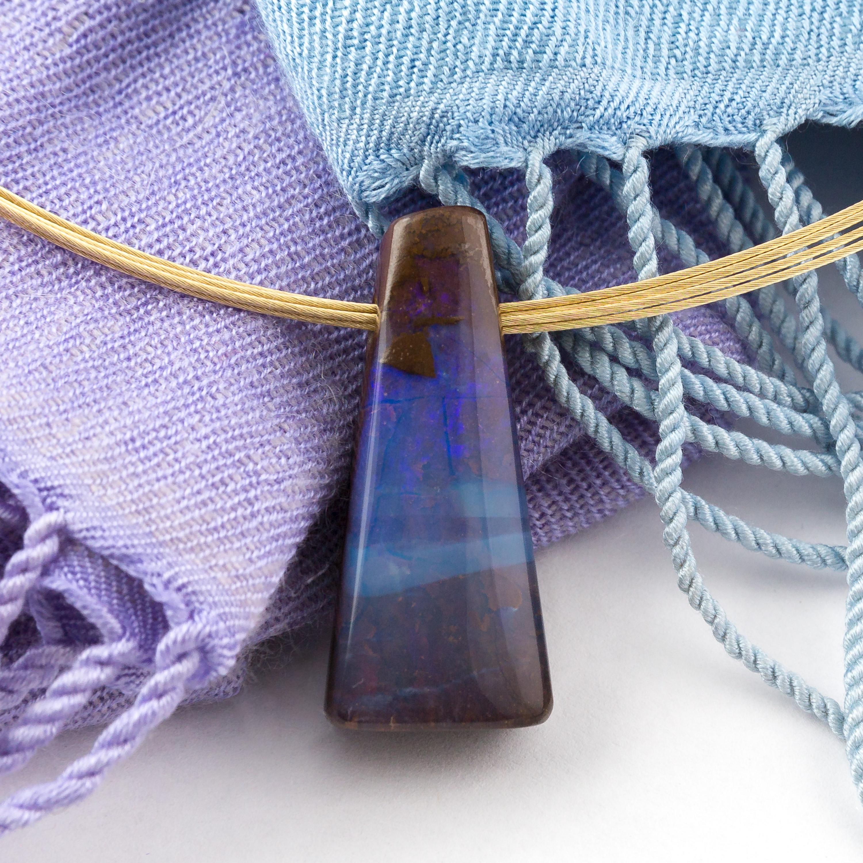 Women's Boulder Opal Necklace on 14 Karat Yellow Gold For Sale