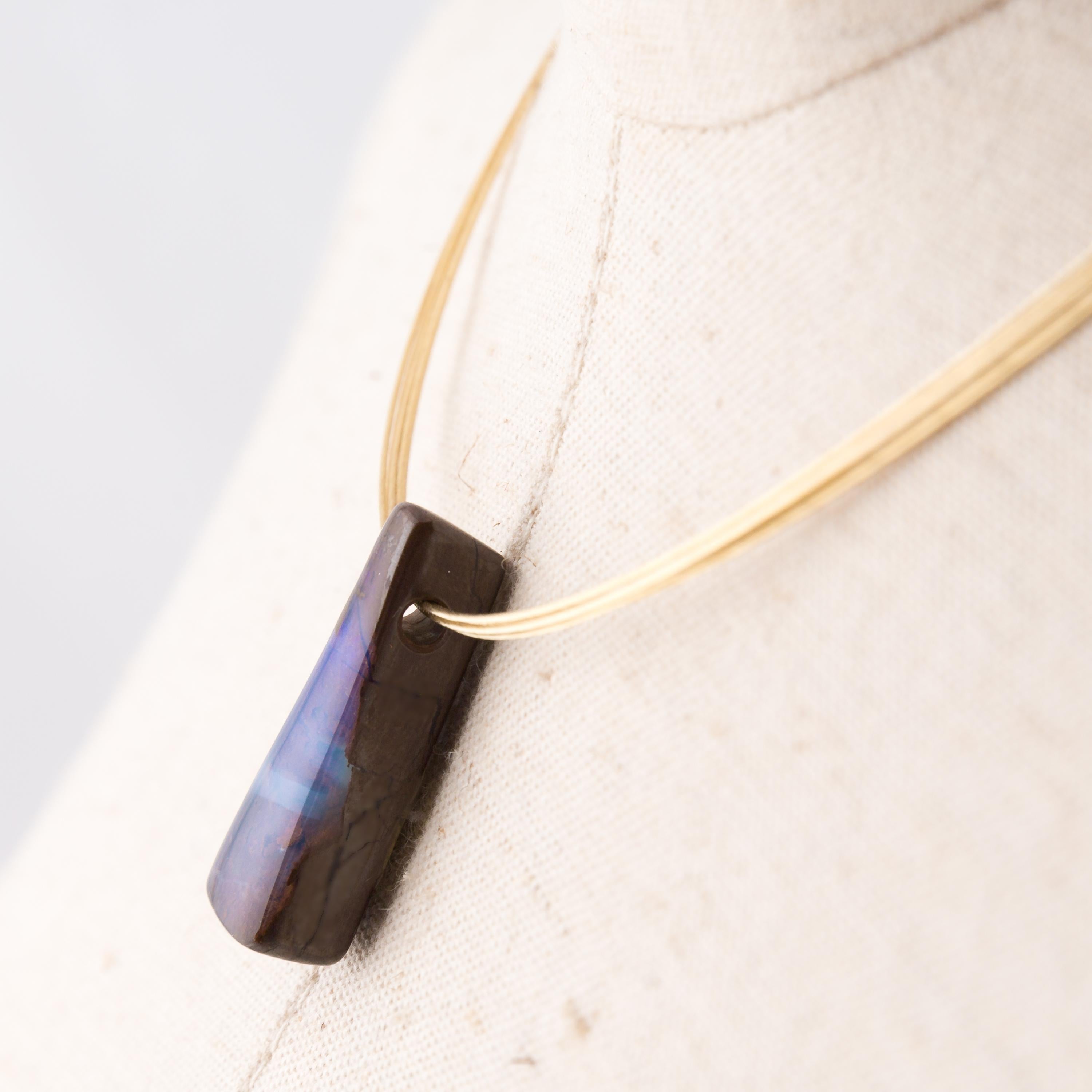 Boulder Opal Necklace on 14 Karat Yellow Gold For Sale 4