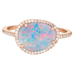 Vintage Boulder Opal Pave Diamond Ring 14 Karat Rose Gold Freeform Cocktail Jewelry