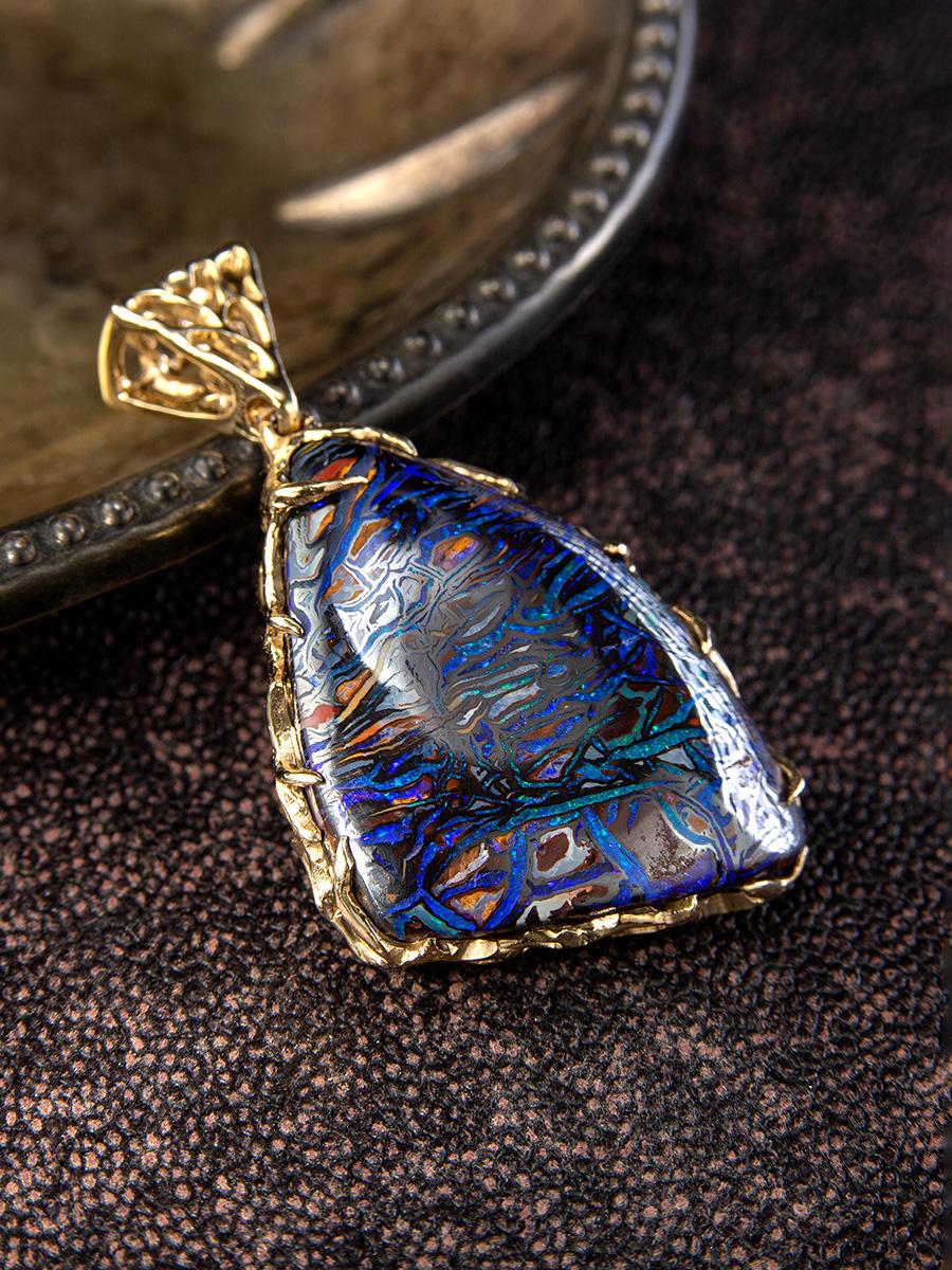 Boulder Opal Pendant Yellow Gold Unisex Necklace Mens Unisex 9