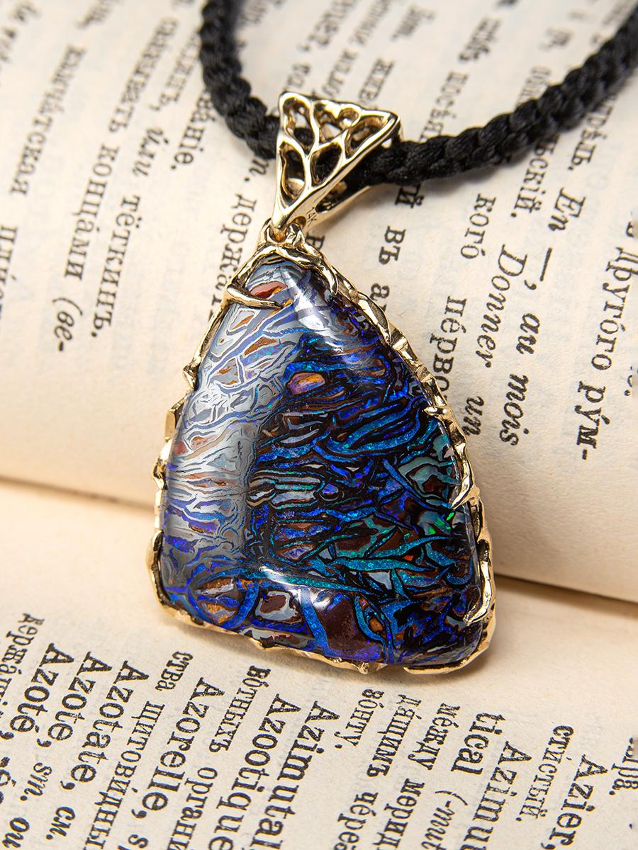 Boulder Opal Pendant Yellow Gold Unisex Necklace Mens Unisex 5