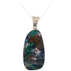 Boulder Opal Pendant and Sterling Silver Chain Natural Organic Opal Gemstone