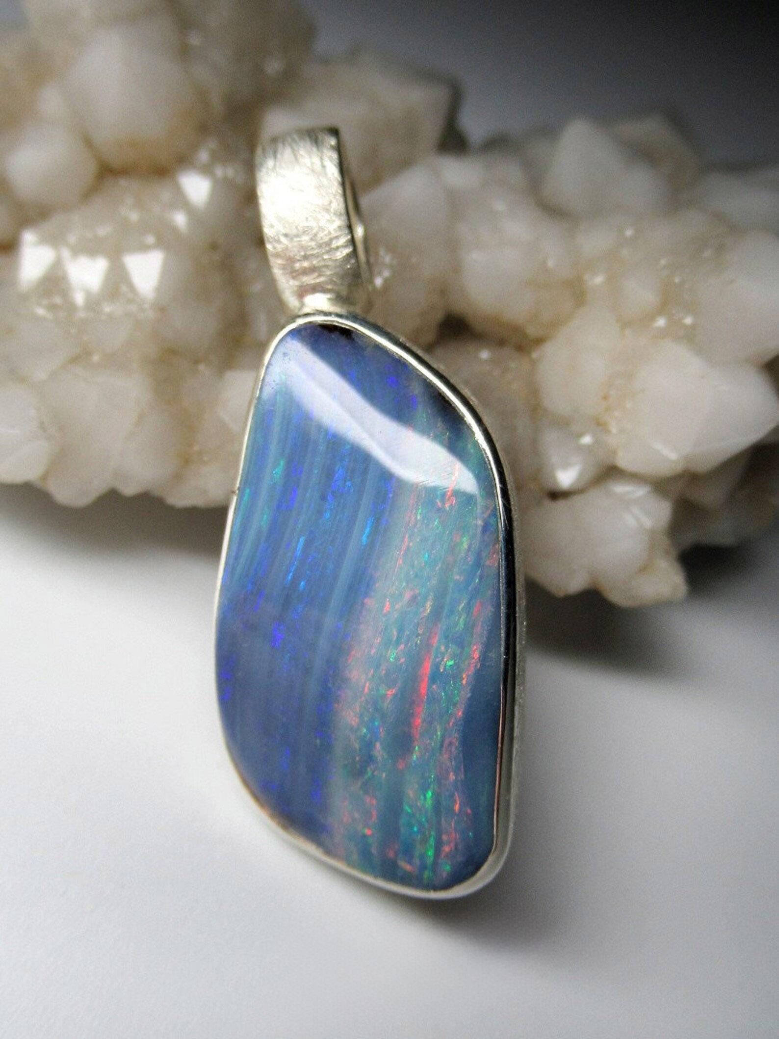 Pear Cut Boulder Opal Pendant Colorful Blue Natural Australian Gemstone Unisex For Sale