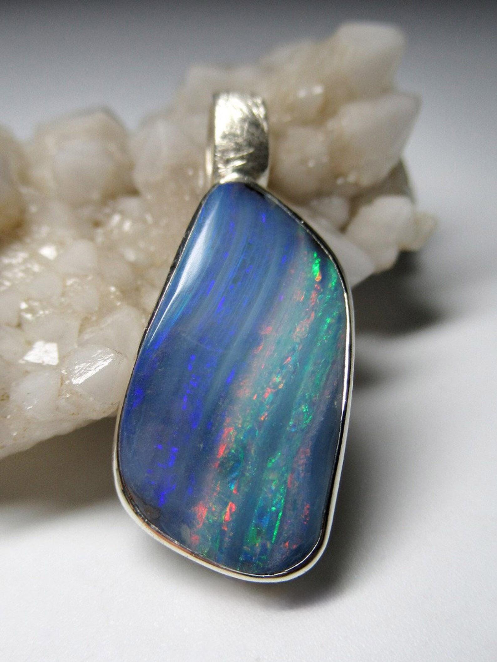 Boulder Opal Pendant Colorful Blue Natural Australian Gemstone Unisex For Sale 1