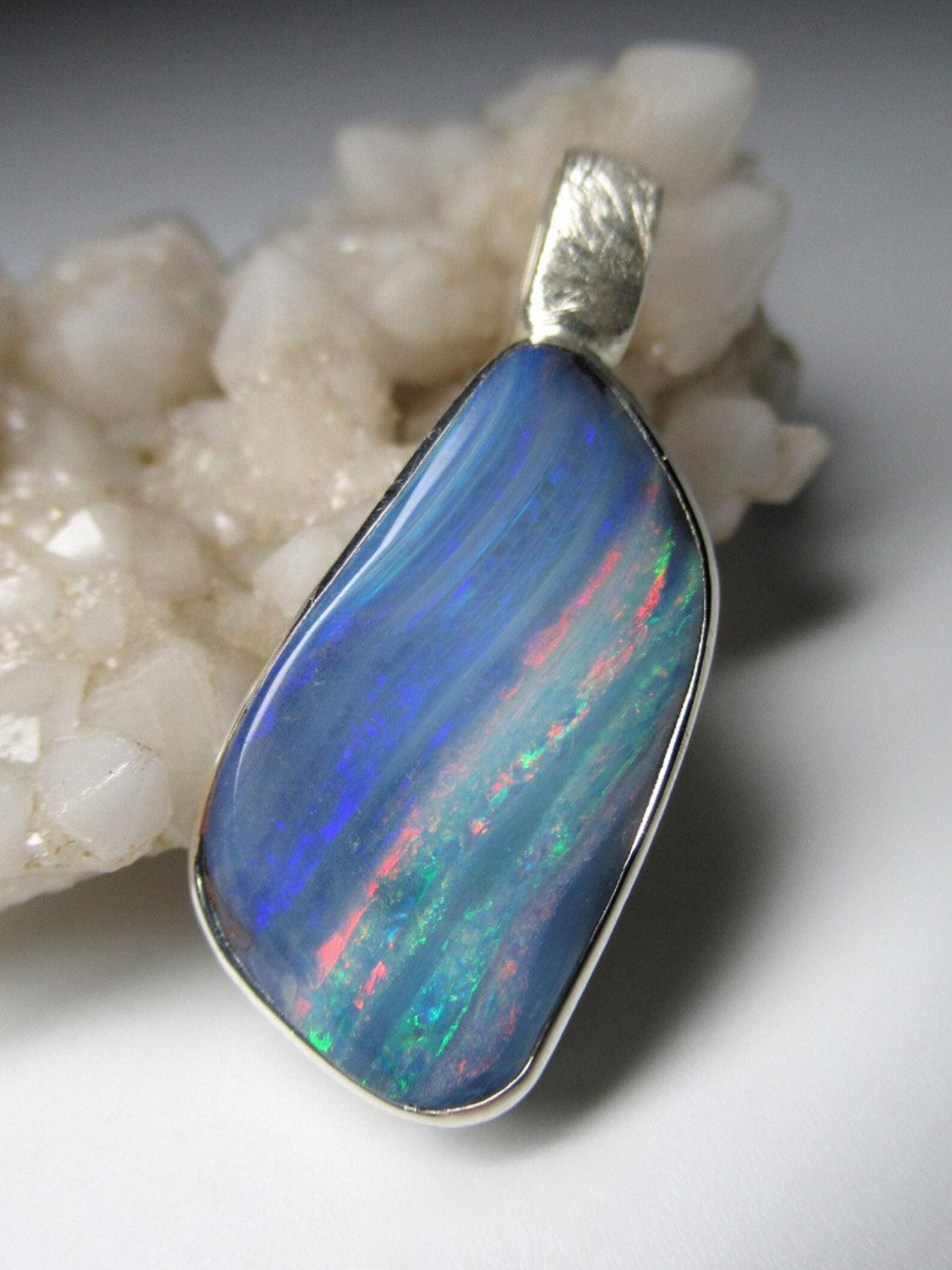 Boulder Opal Pendant Colorful Blue Natural Australian Gemstone Unisex For Sale 3
