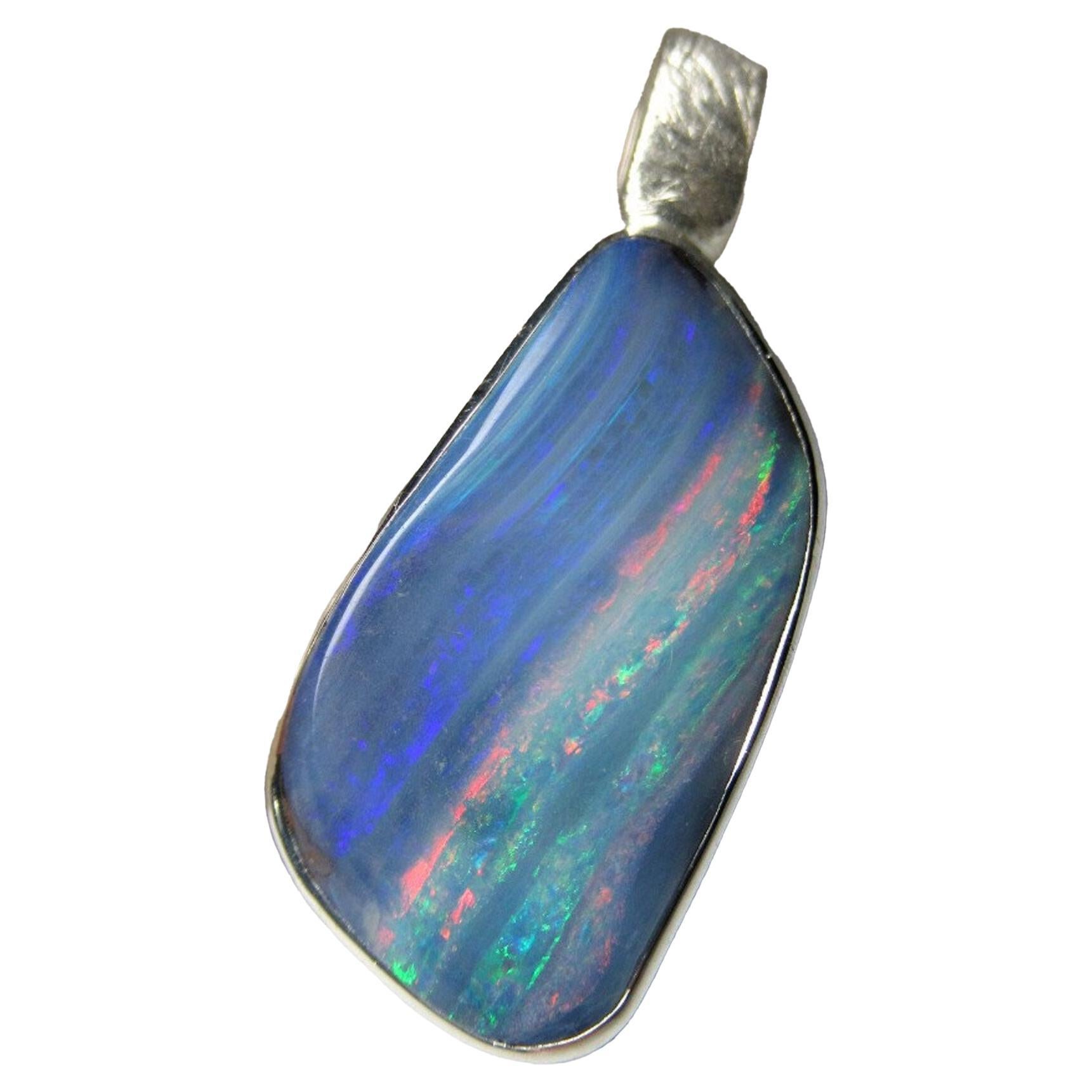 Boulder Opal Pendant Colorful Blue Natural Australian Gemstone Unisex For Sale