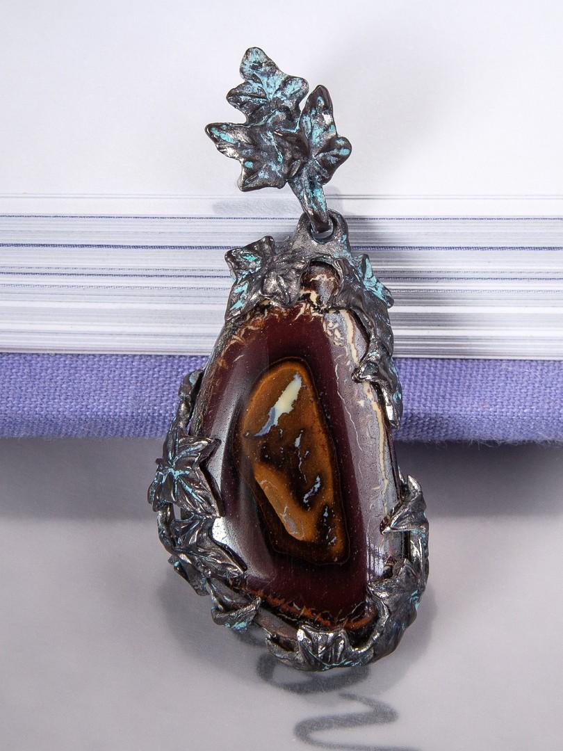 Artisan Boulder Opal Pendant Mahogany Natural Unisex Necklace Ivy For Sale