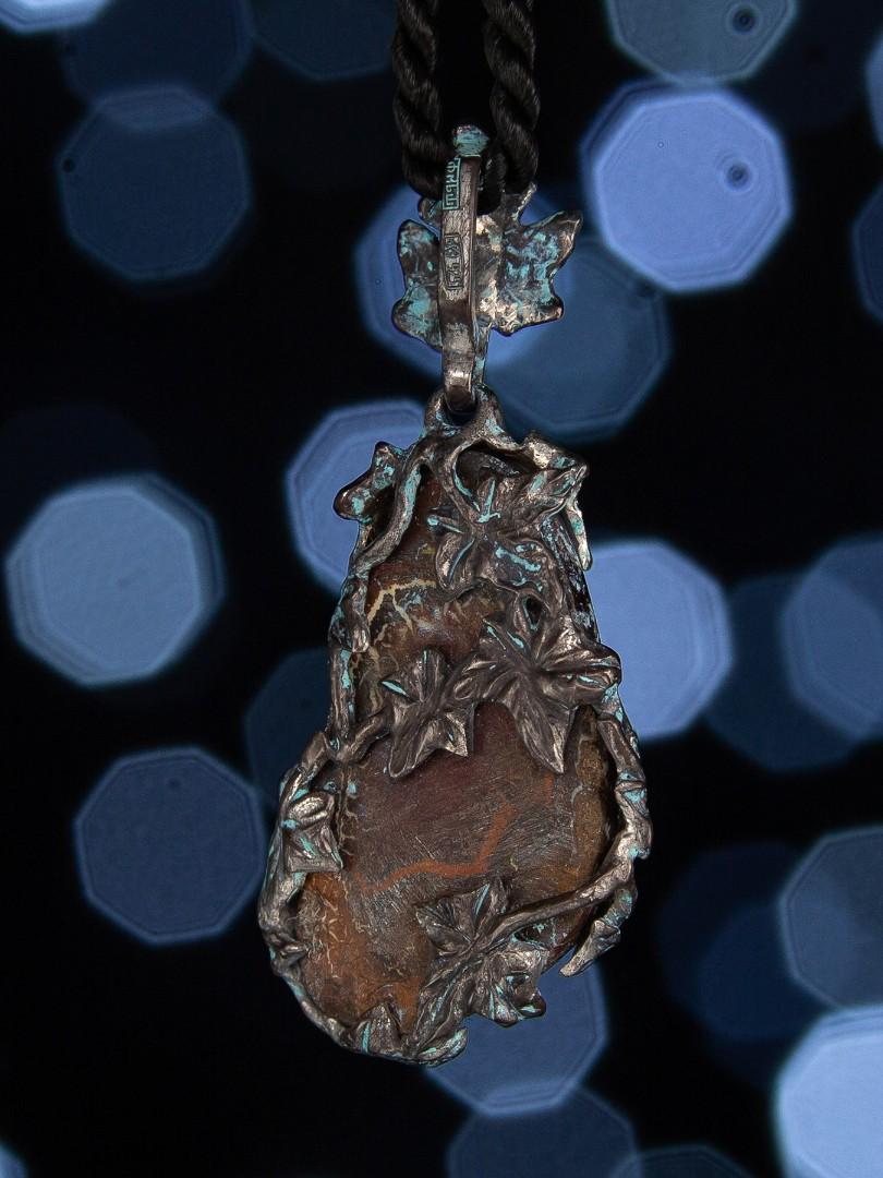 Boulder Opal Pendant Mahogany Natural Unisex Necklace Ivy For Sale 3