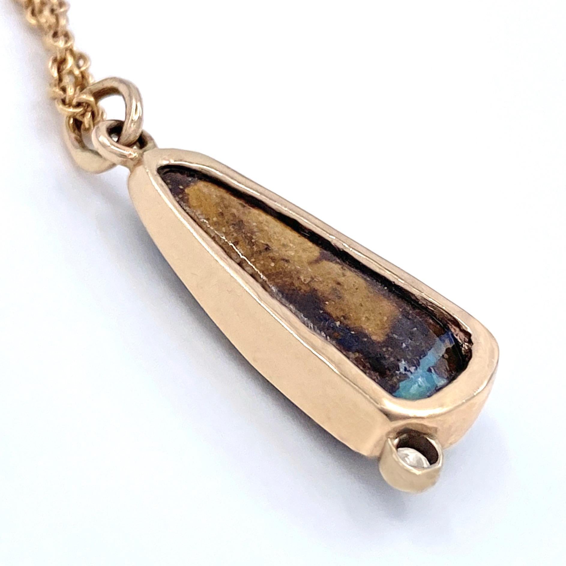 Contemporary Boulder Opal Pendant Necklace with Diamond Accent in Rose Gold