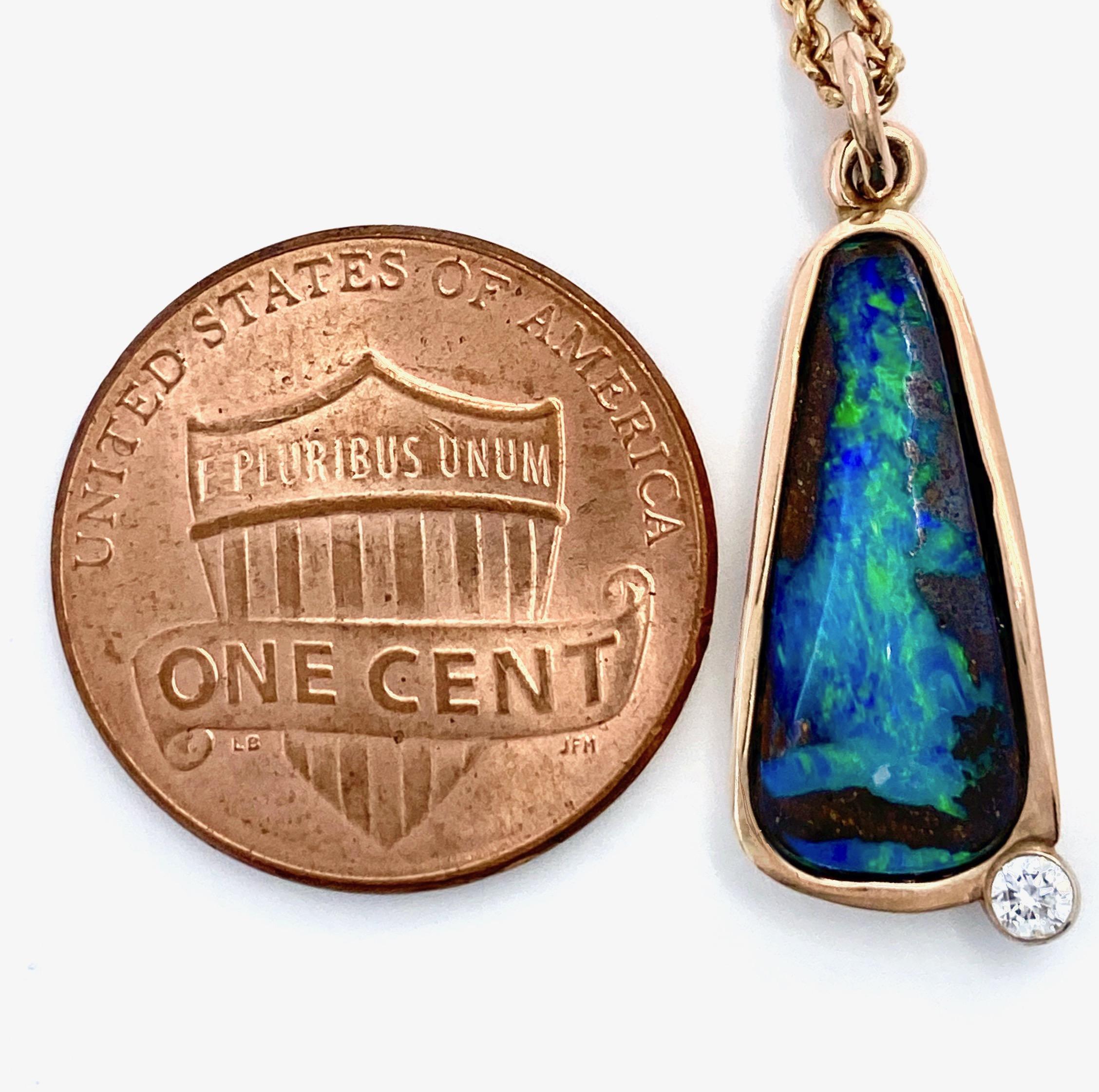 Cabochon Boulder Opal Pendant Necklace with Diamond Accent in Rose Gold