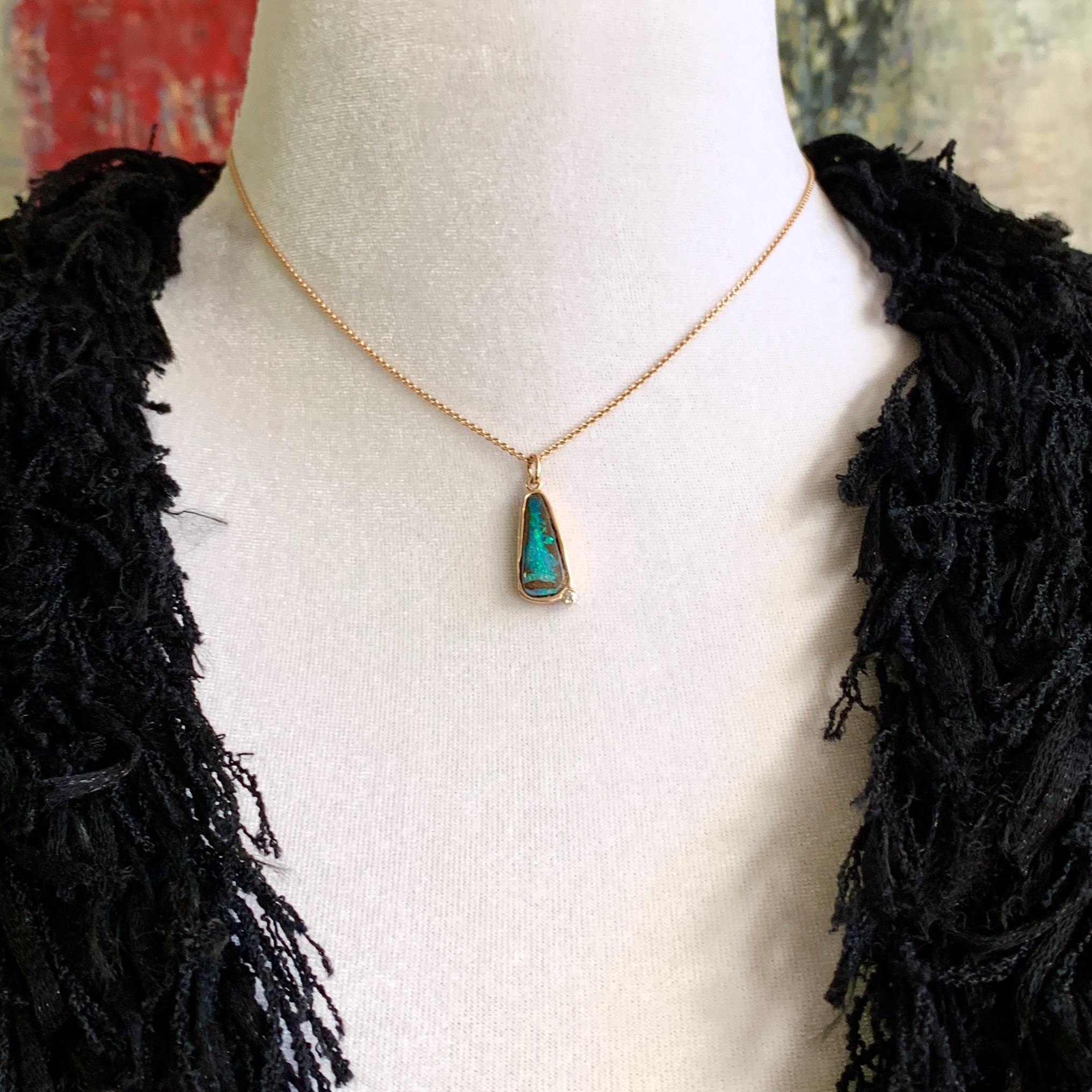 Boulder Opal Pendant Necklace with Diamond Accent in Rose Gold In New Condition In Sherman Oaks, CA