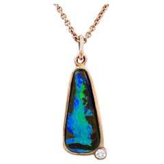 Boulder Opal Pendant Necklace with Diamond Accent in Rose Gold