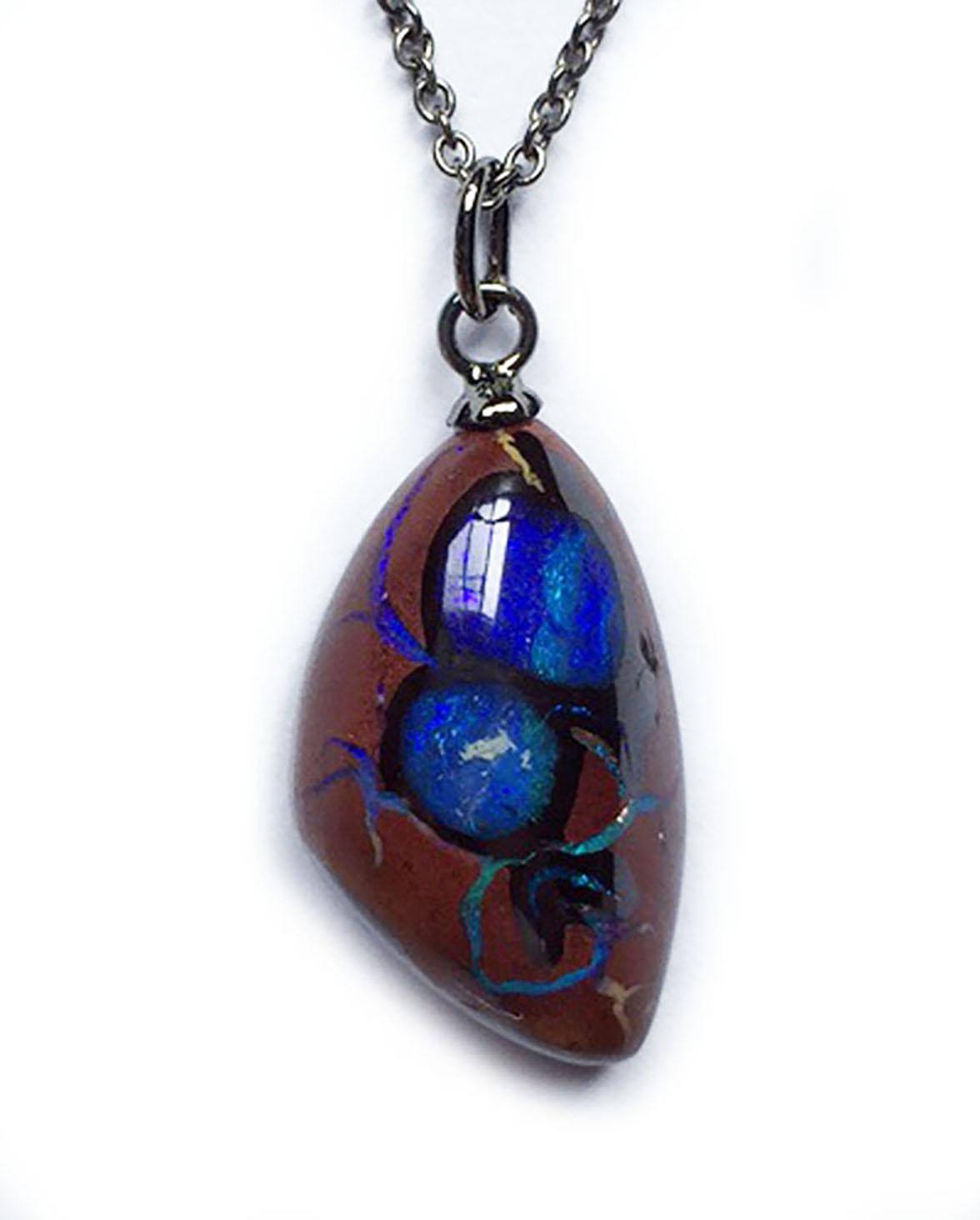 Boulder Opal Pendant on a Blackened Silver Chain For Sale 4