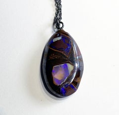 Boulder Opal Pendant on a Blackened Silver Chain