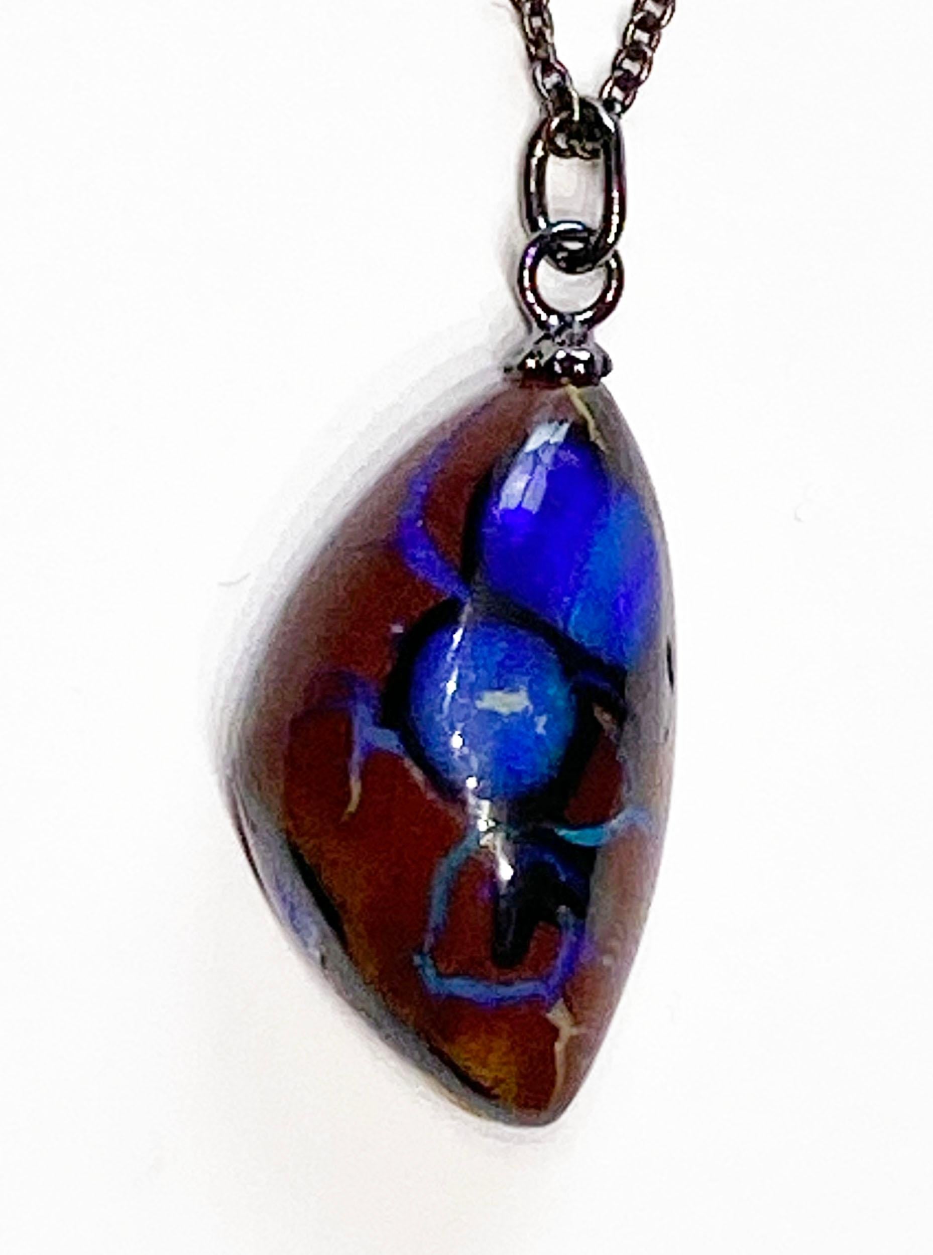 Boulder Opal Pendant on a Blackened Silver Chain For Sale 2