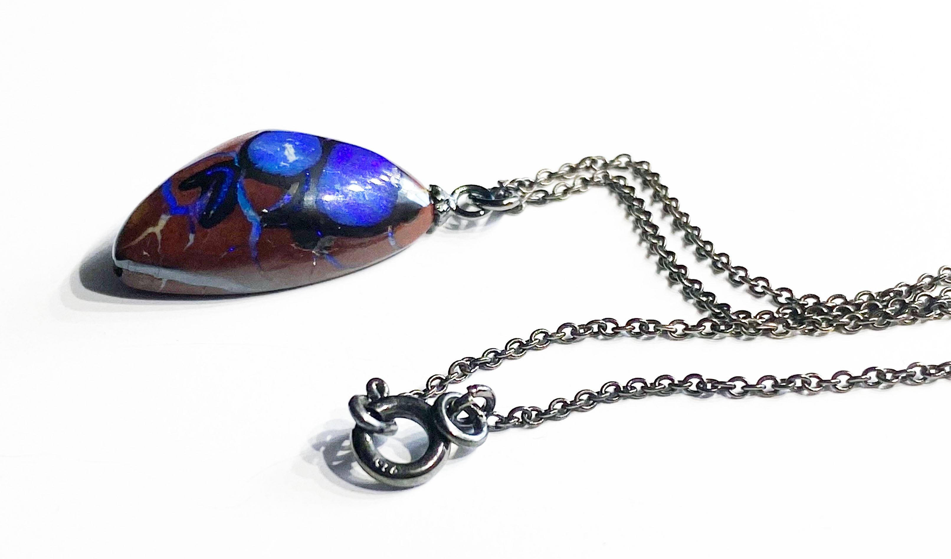 Boulder Opal Pendant on a Blackened Silver Chain For Sale 3