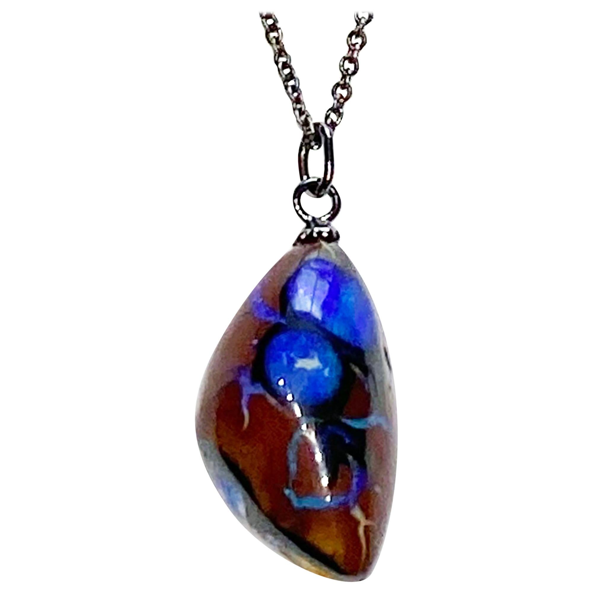 Boulder Opal Pendant on a Blackened Silver Chain