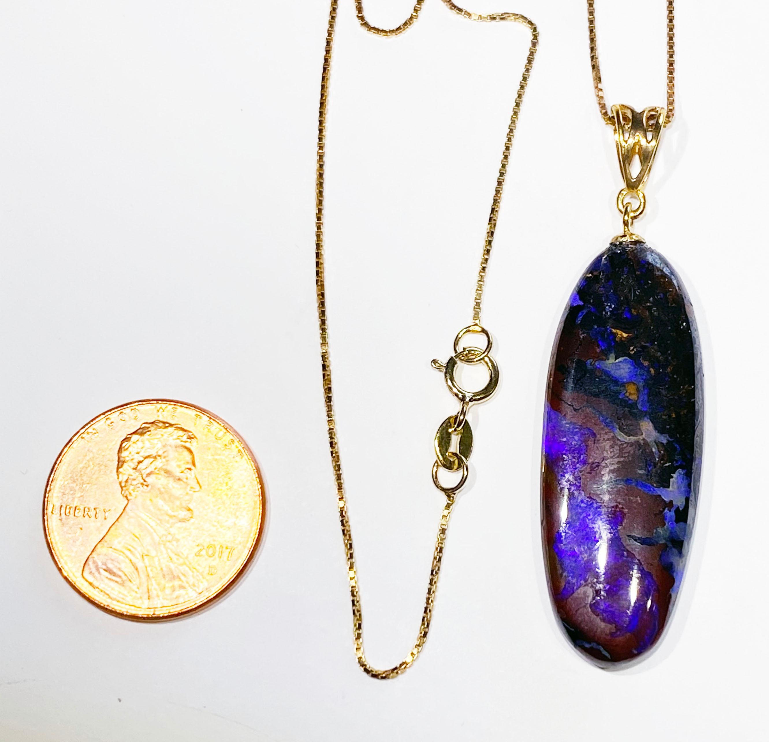 Boulder Opal Pendant on a Gold Plated Silver Chain For Sale 4