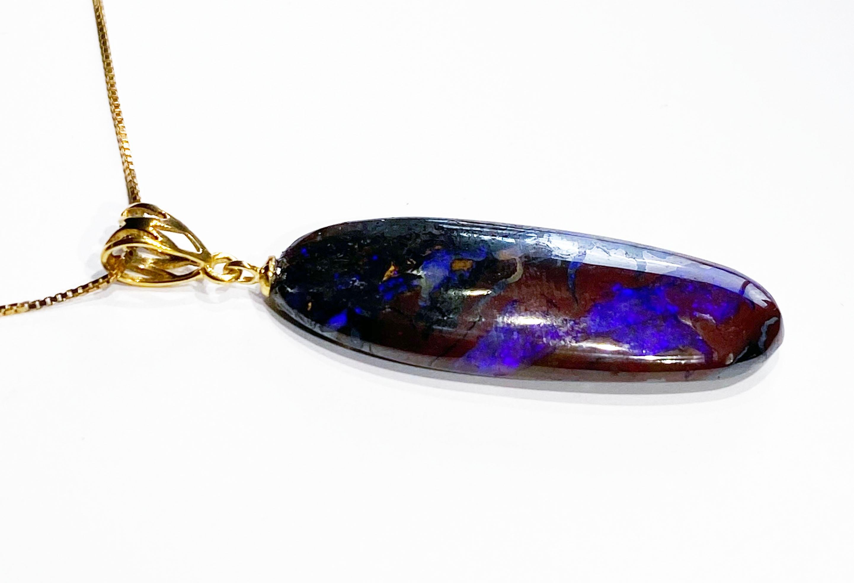 Contemporary Boulder Opal Pendant on a Gold Plated Silver Chain For Sale