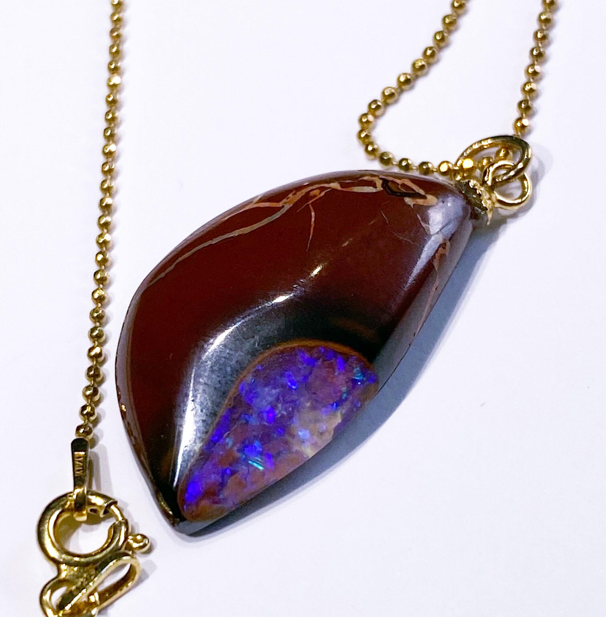 Boulder Opal Pendant on a Gold-Plated Silver Chain In New Condition For Sale In Seattle, WA