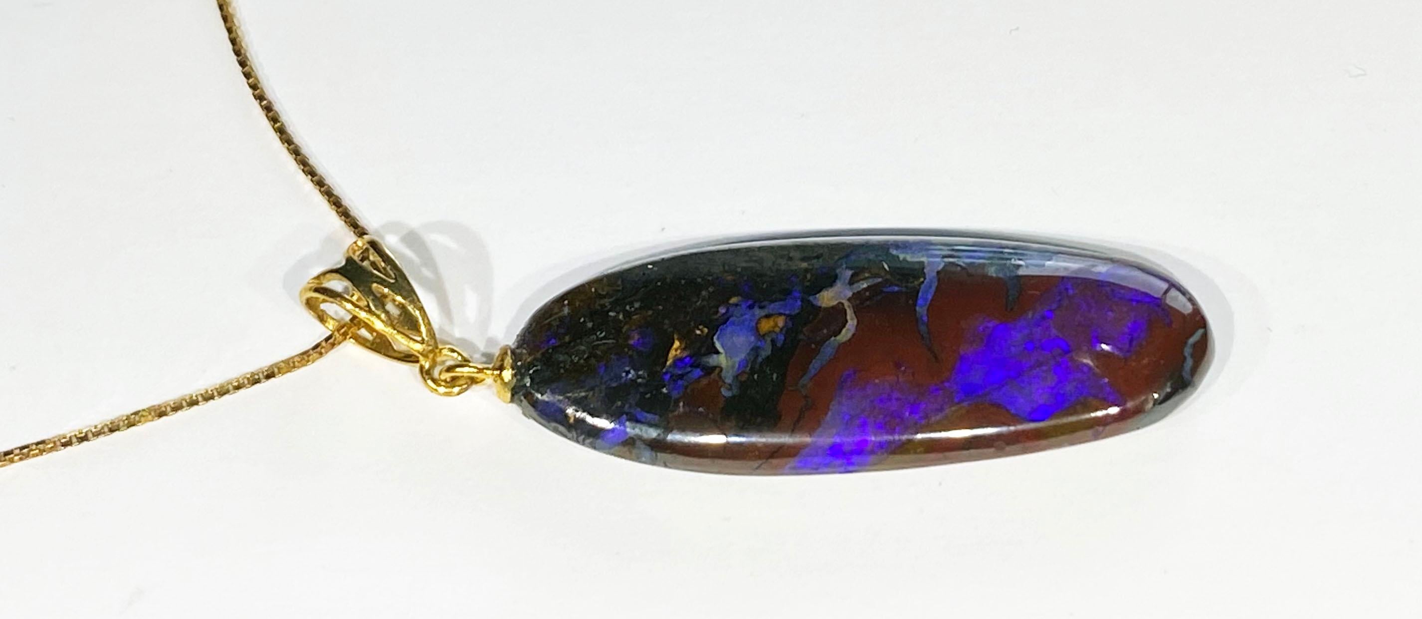 Boulder Opal Pendant on a Gold Plated Silver Chain In New Condition For Sale In Seattle, WA