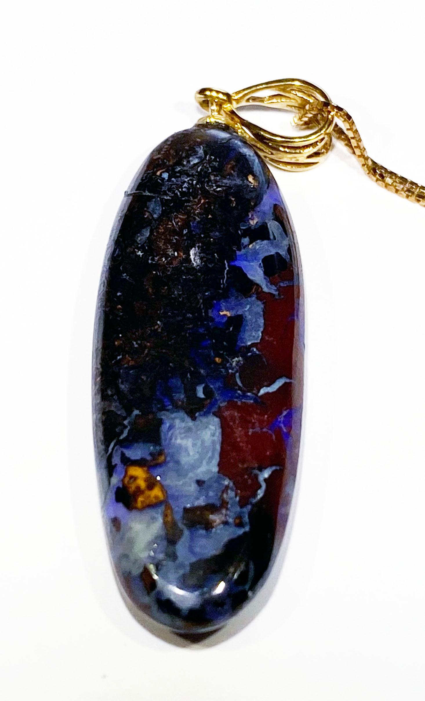 Women's or Men's Boulder Opal Pendant on a Gold Plated Silver Chain For Sale