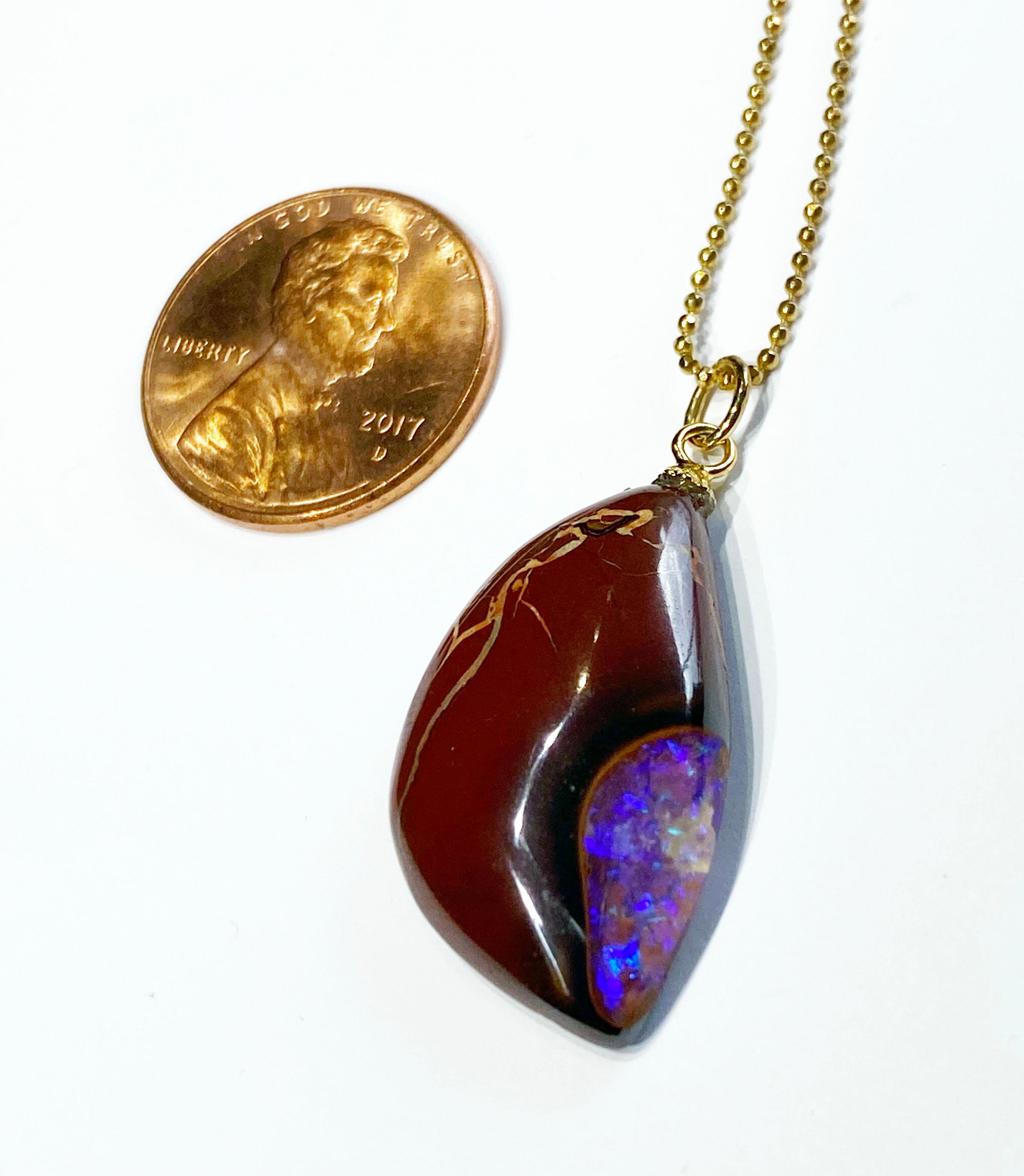 Boulder Opal Pendant on a Gold-Plated Silver Chain For Sale 1