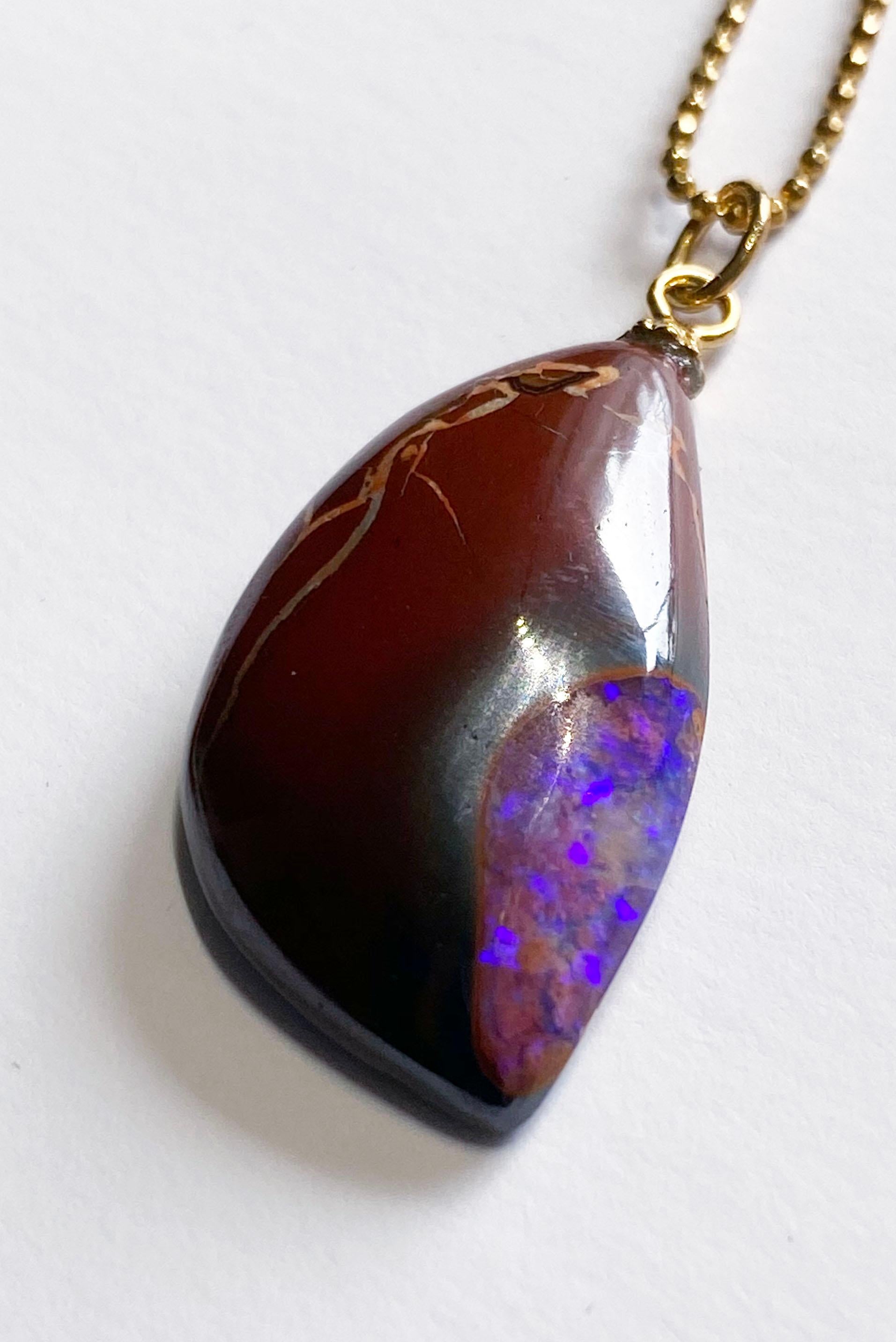 Boulder Opal Pendant on a Gold-Plated Silver Chain For Sale 2