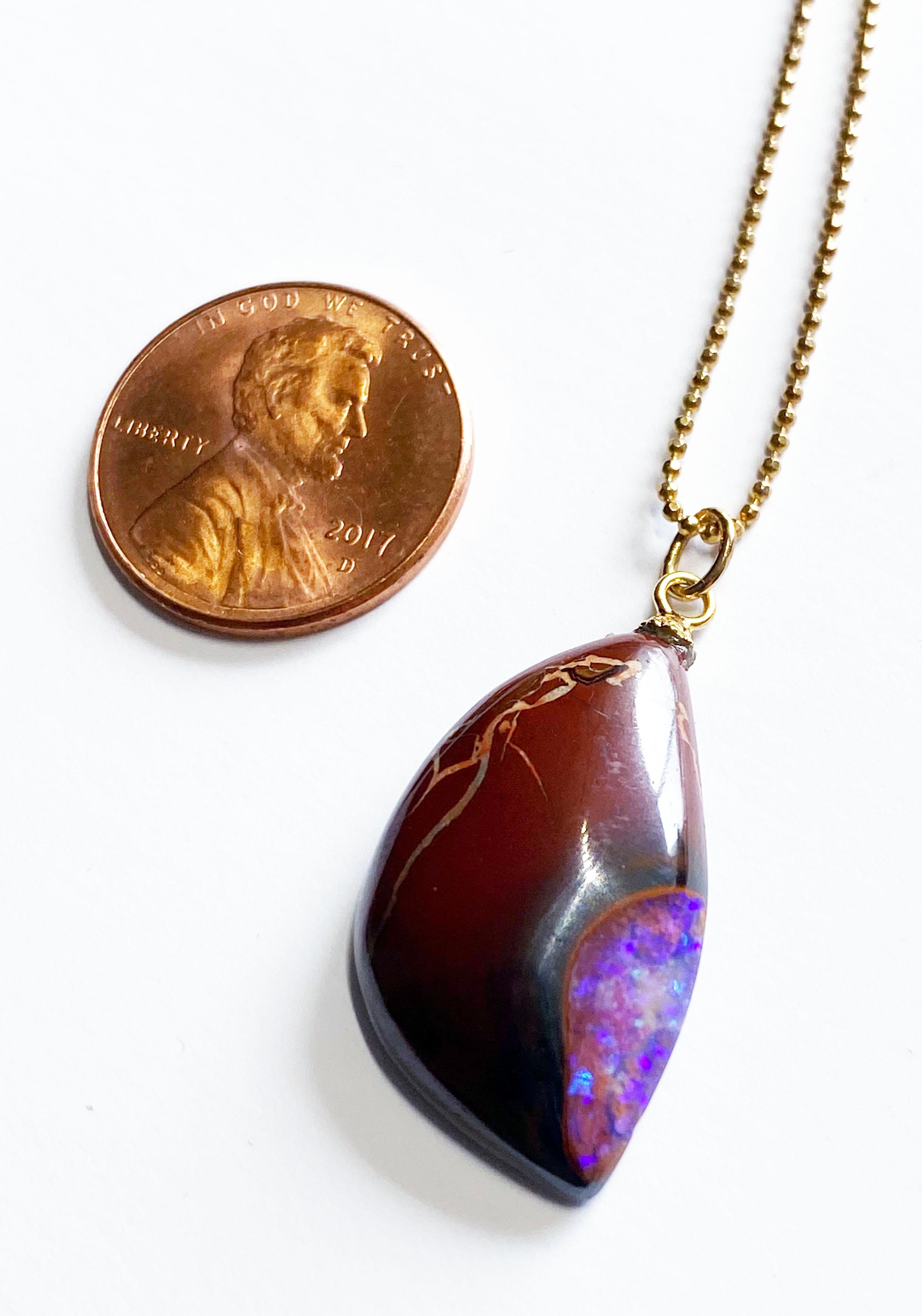 Boulder Opal Pendant on a Gold-Plated Silver Chain For Sale 3