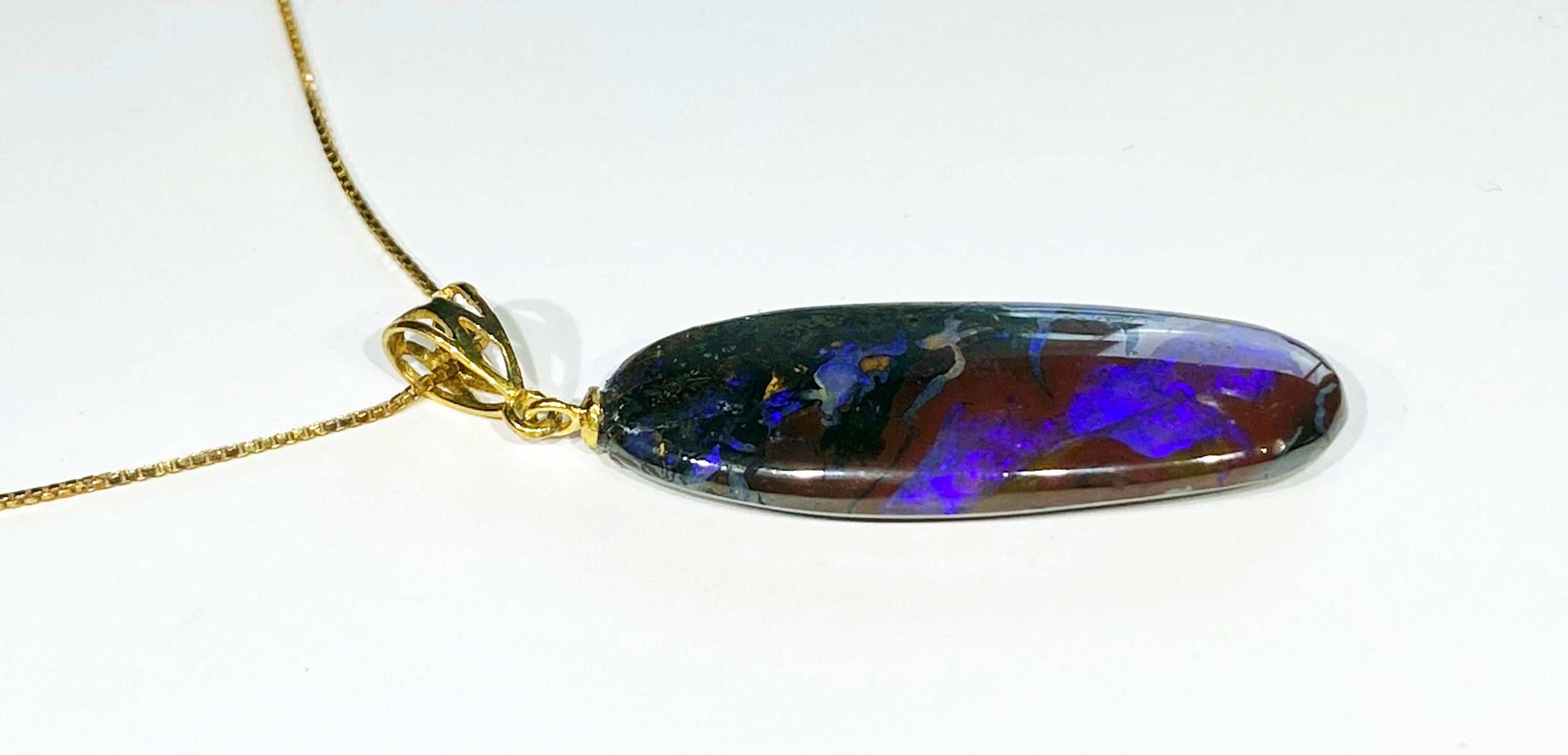 Boulder Opal Pendant on a Gold Plated Silver Chain For Sale 3