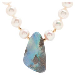 Boulder Opal Pendant. Pearl Necklace with Natural Boulder Opal pendant. Stunning