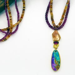 Boulder Opal Pendant Rose Cut Purple Garnet Faceted Sunstone Alaskan Gold Nugget