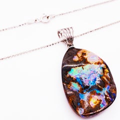Boulder Opal Pendant & Sterling Silver Chain 43 Carat Natural Opal Organic Oval